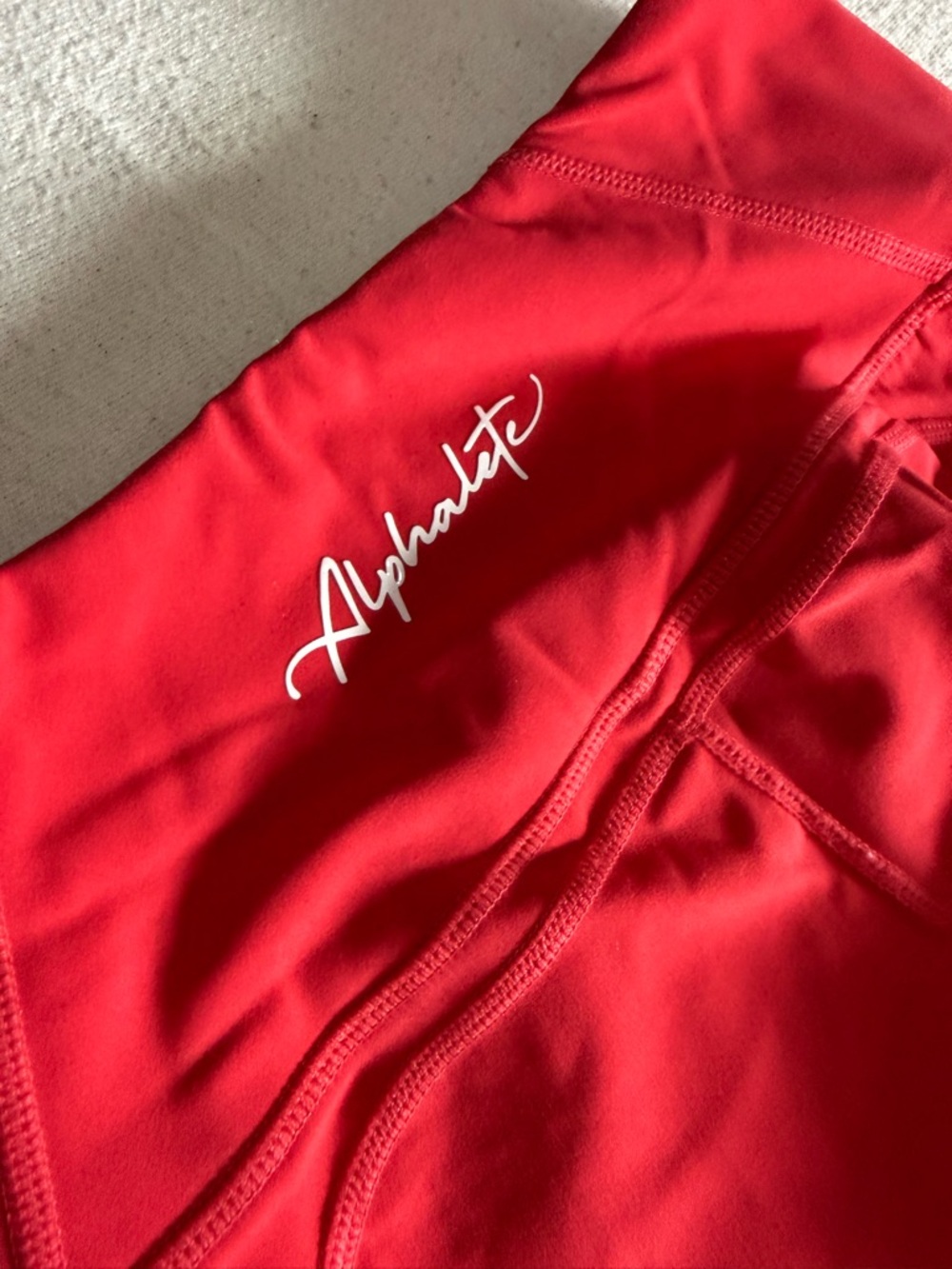 Alphalete Bright Red Women's Active Leggings with White Logo